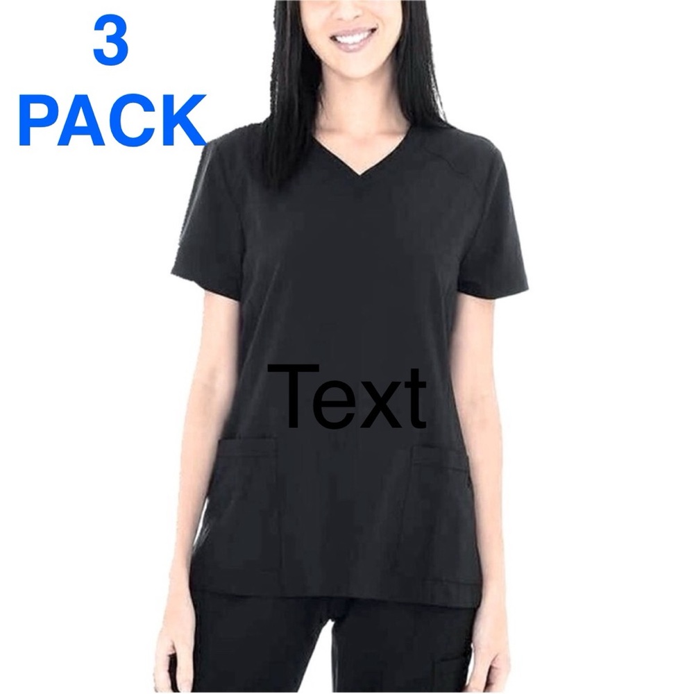 BT Supply Co 3 Scrub Tops w/ Front Pockets, Black, XS